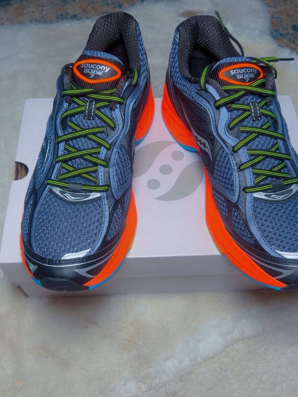 Saucony Grey Mesh Athletic Shoes with Bright Orange Soles